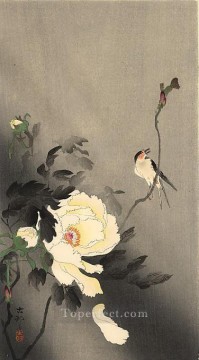花 鳥 Painting - ツバメと牡丹 大原古邨の鳥